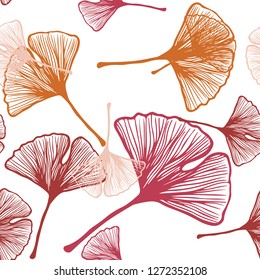 Light Red, Yellow vector seamless abstract pattern with leaves. leaves on elegant natural pattern with gradient. Texture for window blinds, curtains.