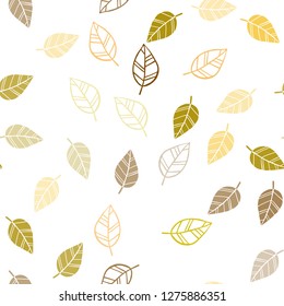 Light Red, Yellow vector seamless natural background with leaves. Glitter abstract illustration with doodles and leaves. Pattern for design of window blinds, curtains.