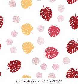 Light Red, Yellow vector seamless abstract design with flowers, leaves. Decorative design in Indian style on white background. Design for textile, fabric, wallpapers.