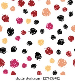 Light Red, Yellow vector seamless natural artwork with leaves. leaves on blurred abstract background with gradient. Template for business cards, websites.