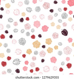 Light Red, Yellow vector seamless doodle background with leaves, flowers. Creative illustration in blurred style with leaves, flowers. Design for textile, fabric, wallpapers.