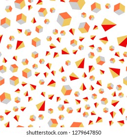 Light Red, Yellow vector seamless, isometric texture with poly style with cubes. Lines, rhombus with colorful gradient. Design for textile, fabric, wallpapers.