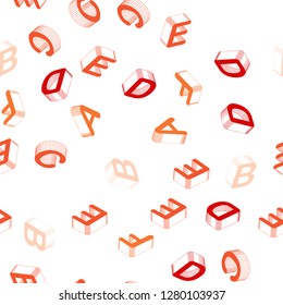 Light Red, Yellow vector seamless pattern with 3D ABC symbols. Colorful 3D alphabet signs with gradient on white background. Pattern for trendy fabric, wallpapers.