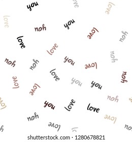Light Red, Yellow vector seamless texture with words LOVE YOU. Illustration with phrase LOVE YOU for valentine's day. Texture for window blinds, curtains.