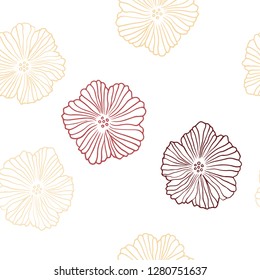Light Red, Yellow vector seamless doodle pattern with flowers. Colorful illustration in doodle style with flowers. Design for textile, fabric, wallpapers.