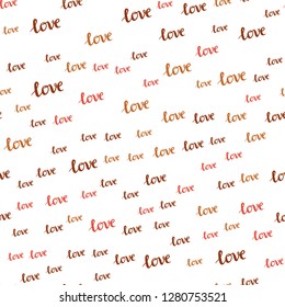 Light Red, Yellow vector seamless texture with words LOVE YOU. Colorful illustration with quote LOVE YOU in celebration style. Texture for window blinds, curtains.