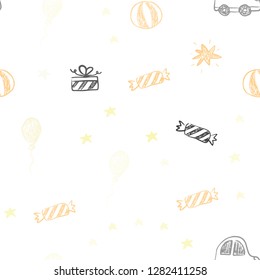 Light Red, Yellow vector seamless layout in new year style. Illustration with a gradient toy car, baloon, candy, star, ball. Design for colorful commercials.