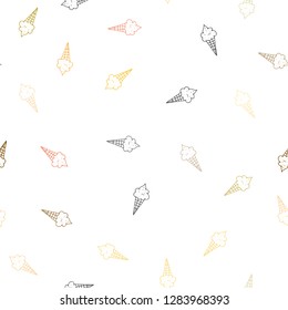 Light Red, Yellow vector seamless background with ice-cream cones. Glitter abstract sketch with ice-cream cones. Doodle design for your business advert of cafes.