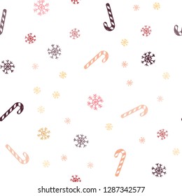 Light Red, Yellow vector seamless texture with xmas sweets, candies.