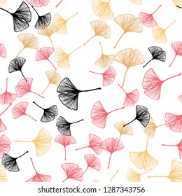 Light Red, Yellow vector seamless elegant pattern with leaves. Blurred decorative design in Indian style with leaves. Texture for window blinds, curtains.