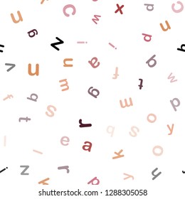 Light Red, Yellow vector seamless layout with latin alphabet. Shining illustration with ABC symbols on abstract template. Texture for window blinds, curtains.