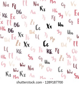 Light Red, Yellow vector seamless background with signs of alphabet. Shining illustration with ABC symbols on abstract template. Design for textile, fabric, wallpapers.