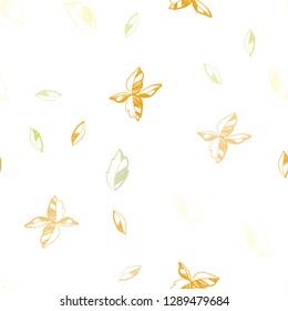 Light Red, Yellow vector seamless doodle pattern with leaves. Colorful illustration in doodle style with leaves. Template for business cards, websites.