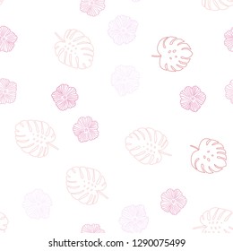 Light Red, Yellow vector seamless doodle backdrop with flowers, leaves. Leaves and flowers with gradient on white background. Design for wallpaper, fabric makers.