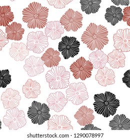 Light Red, Yellow vector seamless doodle pattern with flowers. Illustration with colorful abstract doodle flowers. Pattern for design of fabric, wallpapers.