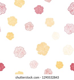 Light Red, Yellow vector seamless doodle template with flowers. Glitter abstract illustration with flowers. Design for textile, fabric, wallpapers.