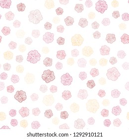 Light Red, Yellow vector seamless natural background with flowers. Illustration with colorful abstract doodle flowers. Pattern for trendy fabric, wallpapers.