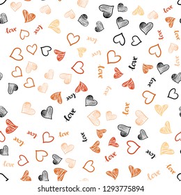 Light Red, Yellow vector seamless template with text LOVE YOU, hearts. Design in doodle style with text LOVE YOU, hearts. Design for wallpaper, fabric makers.