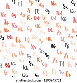 Light Red, Yellow vector seamless background with signs of alphabet. Shining colorful illustration with isolated letters. Pattern for design of fabric, wallpapers.