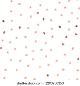 Light Red, Yellow vector seamless texture with colored snowflakes. Modern geometrical abstract illustration with snowflakes. Pattern for trendy fabric, wallpapers.