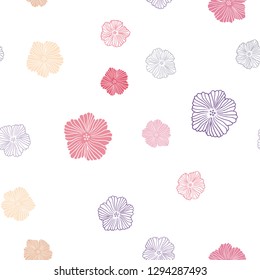 Light Red, Yellow vector seamless natural background with flowers. Shining colored illustration with flowers. Pattern for design of fabric, wallpapers.
