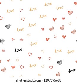 Light Red, Yellow vector seamless pattern with phrase LOVE YOU, hearts. Illustration with phrase LOVE YOU, hearts for valentine's day. Design for wallpaper, fabric makers.