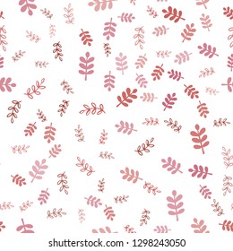 Light Red, Yellow vector seamless natural pattern with leaves, branches. Decorative design in Indian style on white background. Texture for window blinds, curtains.