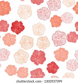 Light Red, Yellow vector seamless elegant background with flowers. Colorful illustration in doodle style with flowers. Pattern for trendy fabric, wallpapers.