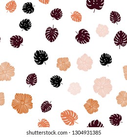 Light Red, Yellow vector seamless natural backdrop with flowers, leaves. An elegant bright illustration with leaves and flowers. Texture for window blinds, curtains.