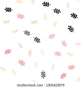 Light Red, Yellow vector seamless abstract pattern with leaves. Glitter abstract illustration with doodles and leaves. Pattern for design of fabric, wallpapers.