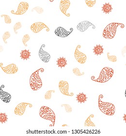 Light Red, Yellow vector seamless doodle pattern with leaves and flowers. Abstract illustration with leaves, flowers in doodles style. Pattern for trendy fabric, wallpapers.