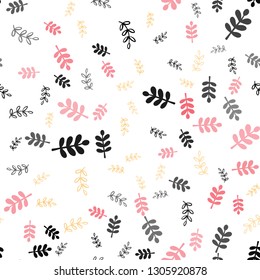 Light Red, Yellow vector seamless abstract background with leaves, branches. Leaves, branches in natural style on white background. Template for business cards, websites.
