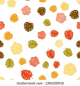 Light Red, Yellow vector seamless doodle backdrop with flowers, leaves. Colorful illustration in doodle style with leaves, flowers. Pattern for design of fabric, wallpapers.