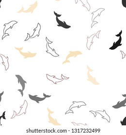 Light Red, Yellow vector seamless pattern with sea dolphins. Isolated sea dolphins on white background. Pattern for websites of animals.
