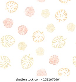 Light Red, Yellow vector seamless elegant template with flowers, leaves. Brand new colored illustration with leaves and flowers. Texture for window blinds, curtains.