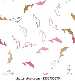 Light Red, Yellow vector seamless pattern with sea dolphins. Shining illustration of colorful gradient sea dolphins. Pattern for wildlife ad, booklets.