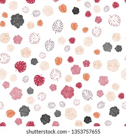 Light Red, Yellow vector seamless natural artwork with leaves, flowers. Decorative design in Indian style on white background. Design for textile, fabric, wallpapers.