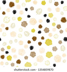 Light Red, Yellow vector seamless natural background with leaves, flowers. An elegant bright illustration with leaves and flowers. Texture for window blinds, curtains.