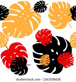 Light Red, Yellow vector seamless natural backdrop with leaves. Blurred decorative design in Indian style with leaves. Pattern for trendy fabric, wallpapers.