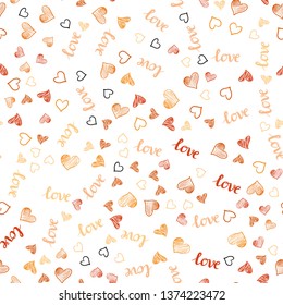 Light Red, Yellow vector seamless background with words of love, hearts. Romantic illustration with colorful phrase LOVE YOU, hearts. Design for textile, fabric, wallpapers.