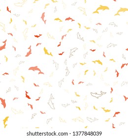 Light Red, Yellow vector seamless pattern with sea dolphins. Shining illustration of colorful gradient sea dolphins. Natural design for wallpapers.