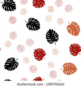Light Red, Yellow vector seamless doodle pattern with flowers, leaves. Modern abstract illustration with leaves and flowers. Texture for window blinds, curtains.