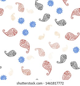 Light Red, Yellow vector seamless abstract pattern with leaves and flowers. Colorful illustration in doodle style with leaves, flowers. Design for textile, fabric, wallpapers.