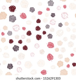 Light Red, Yellow vector seamless doodle texture with leaves, flowers. Colorful illustration in doodle style with leaves, flowers. Design for wallpaper, fabric makers.