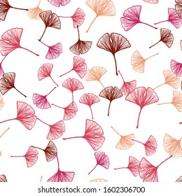 Light Red, Yellow vector seamless natural pattern with leaves. leaves on elegant natural pattern with gradient. Texture for window blinds, curtains.
