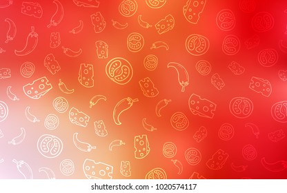 Light Red, Yellow vector template with organic meal. Illustration with set of fresh food in doodle style. Pattern for ad, booklets, leaflets of restaurants.