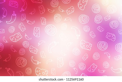 Light Red, Yellow vector template with organic meal. Glitter abstract sketch with gourmet food. Doodle design for your business advert of cafes.