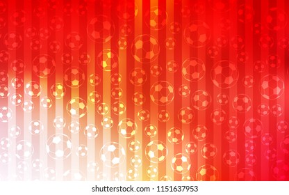 Light Red, Yellow vector template with soccer symbols. Colorful gradient with signs of soccer tournament. Smart design for ads of soccer matches.