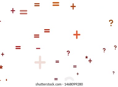 Light Red, Yellow vector template with math simbols. Blurred design in simple style with collection of numerals. Template for landing page of typography.