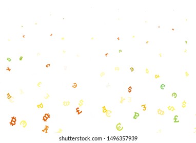 Light Red, Yellow vector template with currency. Modern abstract illustration with symbols of digital money. Template for ads of currency markets, bank loans.